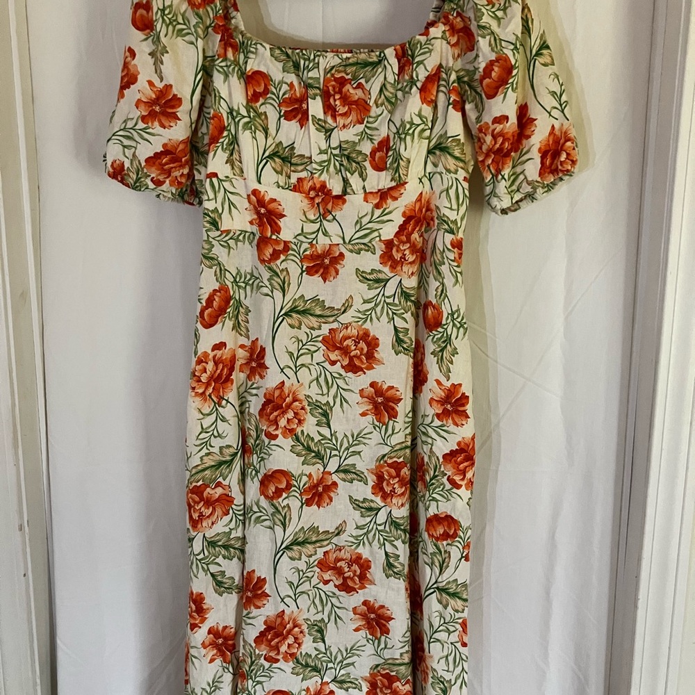 Joie Cream Midi Dress with Orange Floral Print